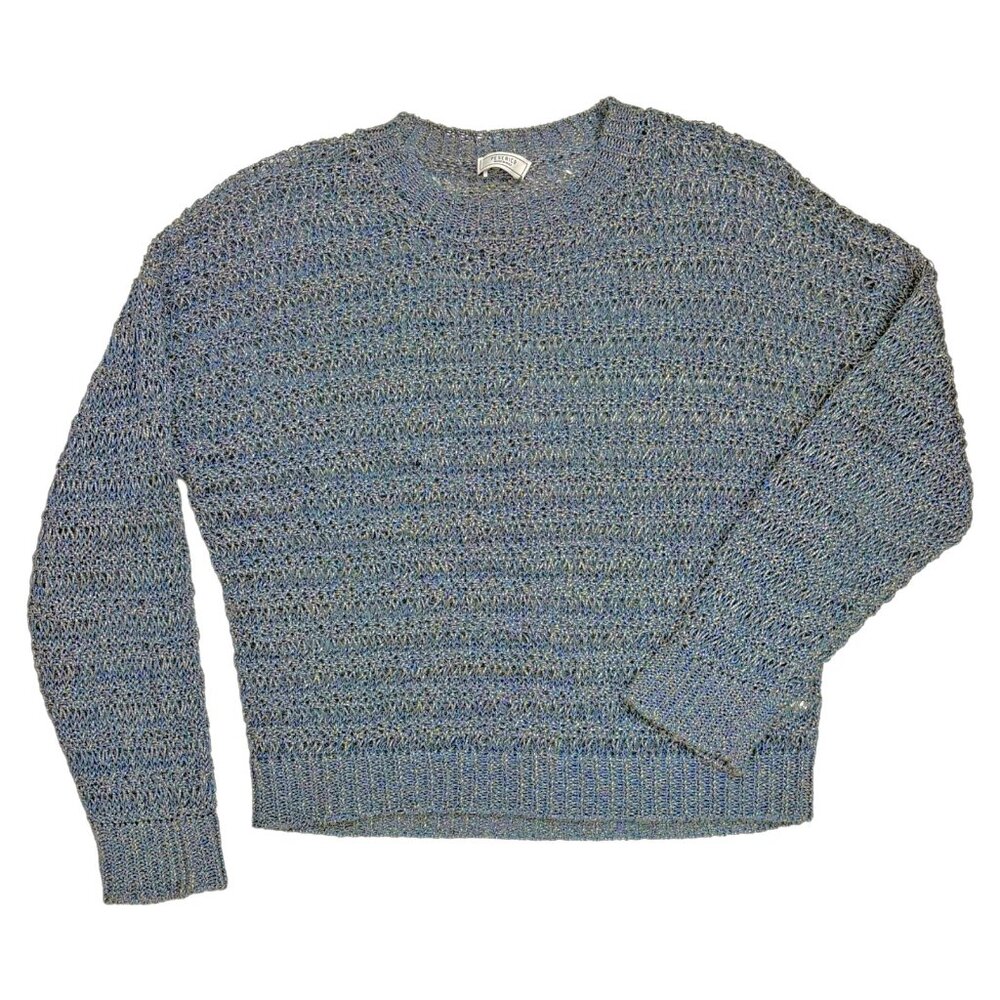 Peserico Blue Open Knit Linen Blend Crewneck Italian Sweater - Picture 8 of 9